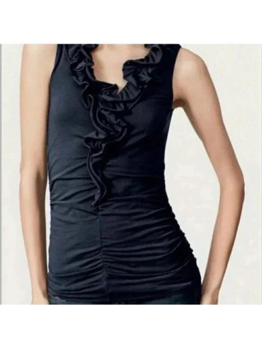 Cabi EUC Women's Navy Blue Ruffled Ruched V-Neck Tank Top Size XS